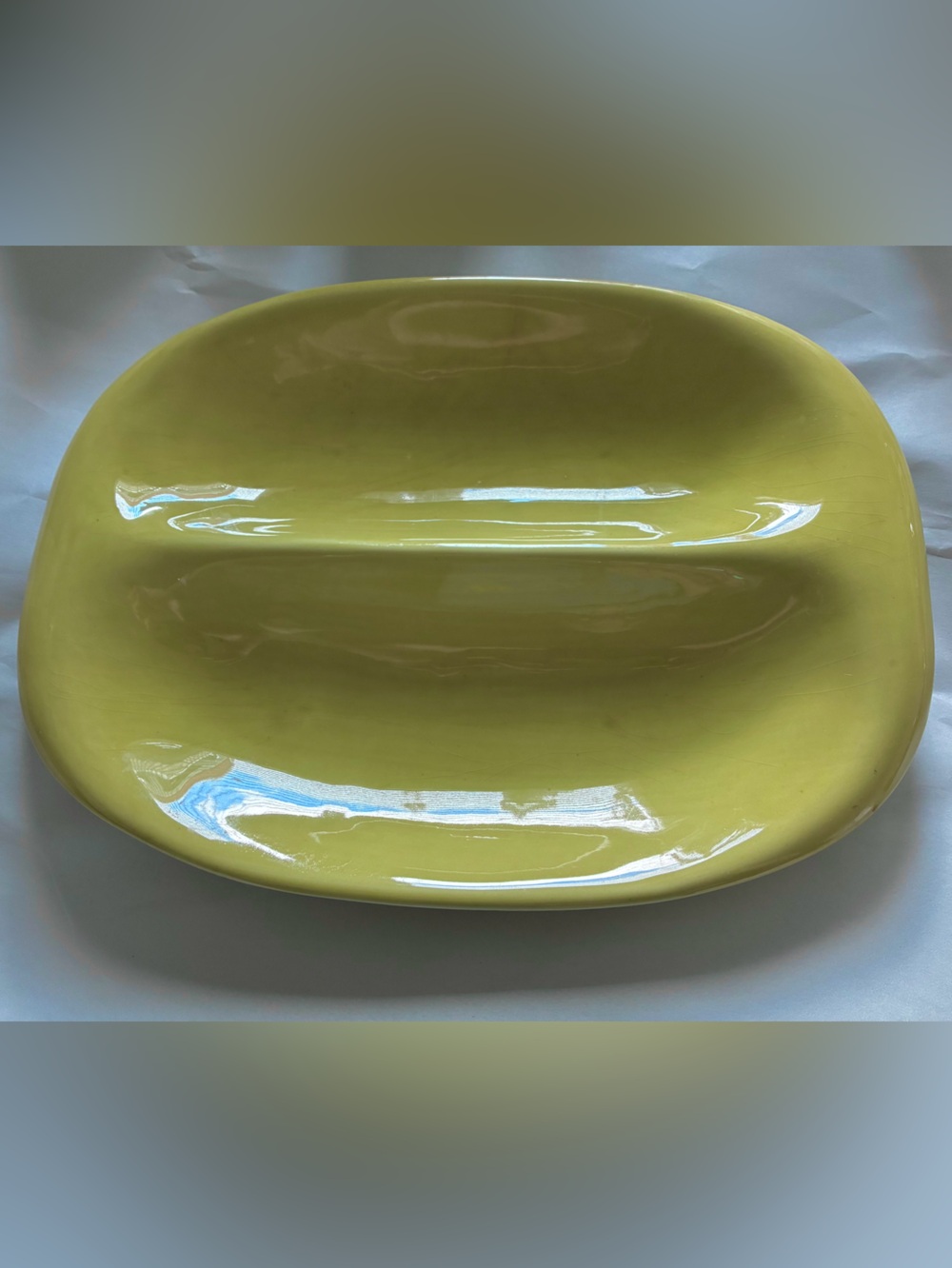 1940s Russel Wright Large Divided Serving Platter. Chartreuse Color.  Perfect.